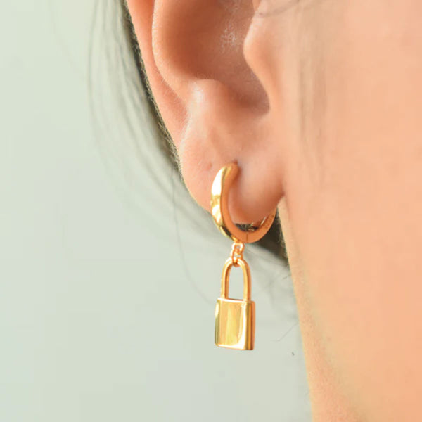Shop Small Lock Hoop Earrings- 18k Gold Plated Palmonas-1