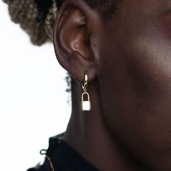 Shop Lock Charm Hoop Earrings- 18k Gold Plated Palmonas-1