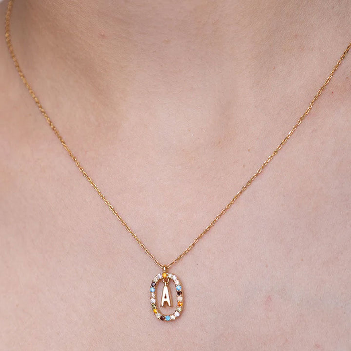 Shop Colourful Stones Initial Necklace- 18k Gold Vermeil Palmonas-3