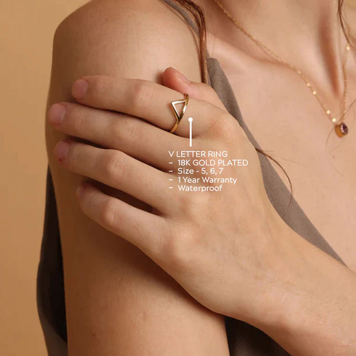 Shop V Letter Ring- 18k Gold Plated Palmonas-2