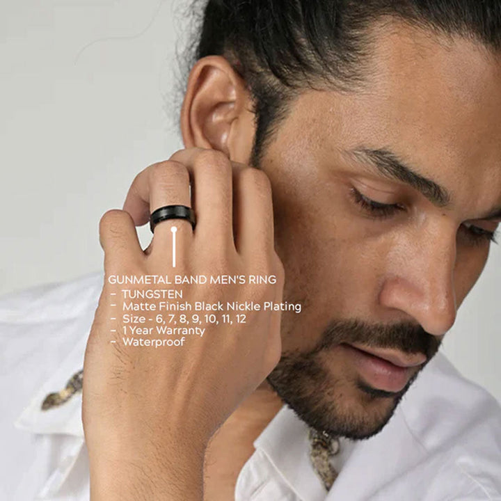 Shop Gunmetal Band Men's Ring- Tungsten Palmonas-2