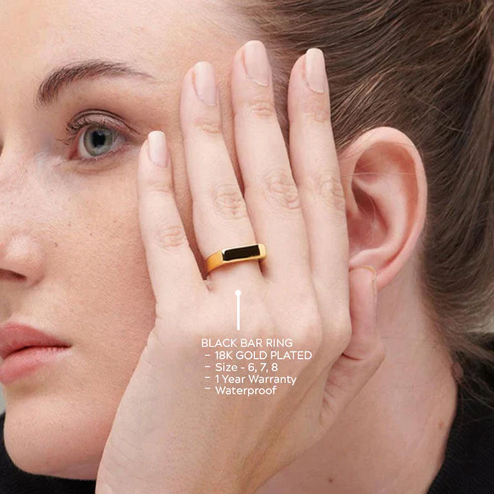 Shop Black Bar Ring- 18k Gold Plated Palmonas-2