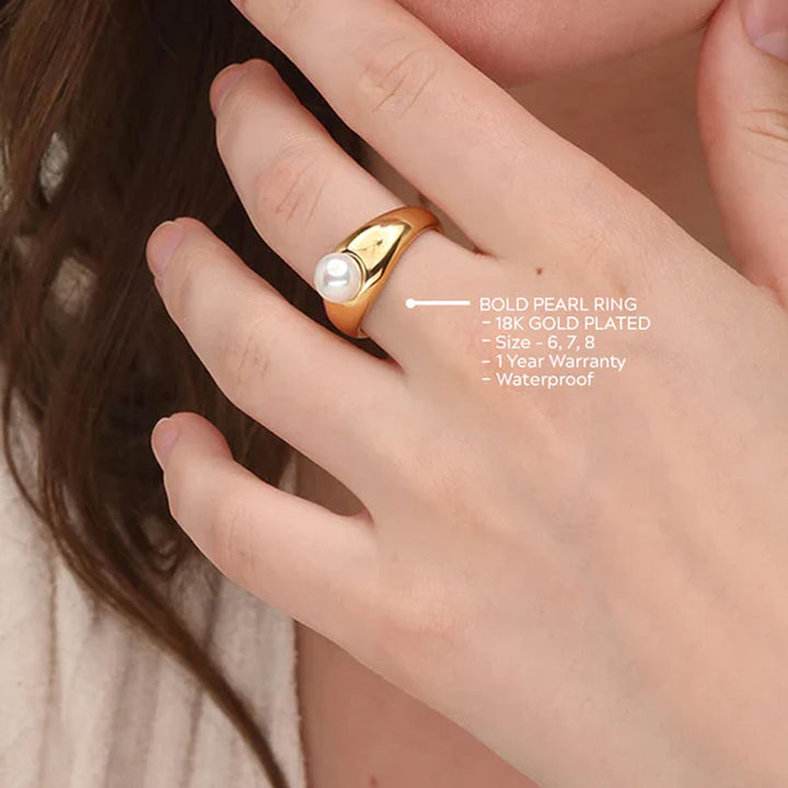 Shop Bold Pearl Ring- 18k Gold Plated Palmonas-2