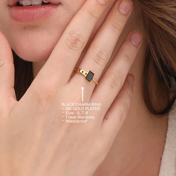 Shop Black Charm Ring- 18k Gold Plated Palmonas-2