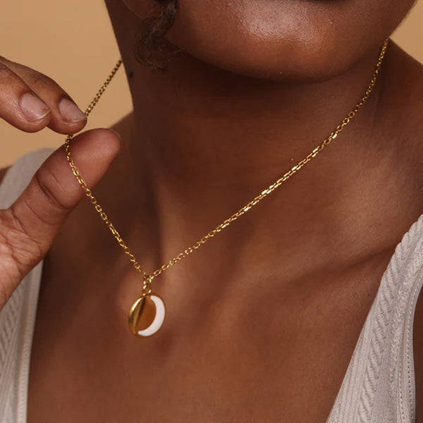 Shop White Shine Half Moon Pendant | 18k Gold Plated Palmonas-1