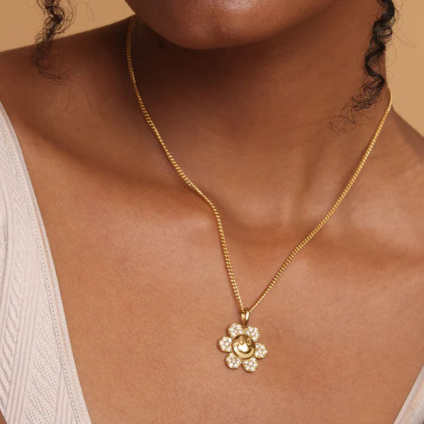 Shop Gold Sunflower Charms Cubic Zirconia Smile Face Pendant | 18K Gold Plated Palmonas-1