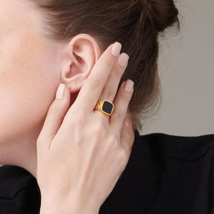Shop Black Onyx Ring- 18k Gold Plated Palmonas-1