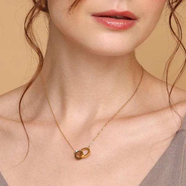 Shop Double Ring Shape Crystal Necklace | 18K Gold Plated Palmonas-1
