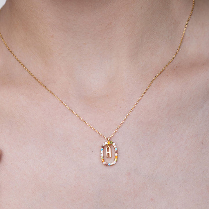 Shop Colourful Stones Initial Necklace- 18k Gold Vermeil Palmonas-5