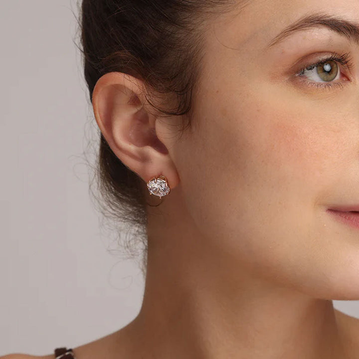 Shop Diamond Halo Stud Earrings | 18k Gold Plated Palmonas-6