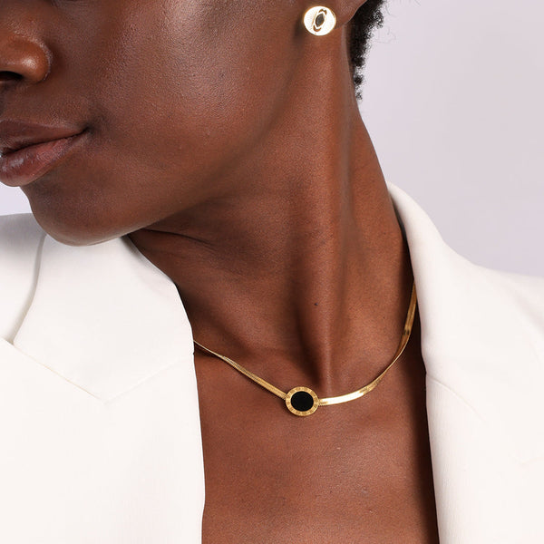 Shop Round Black Onyx Snake Chain Necklace | 18k Gold Plated Palmonas-1