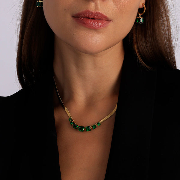 Shop Green Emerald Stone Snake Chain Necklace | 18k Gold Plated Palmonas-1