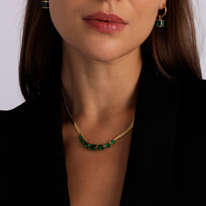 Shop Green Emerald Stone Snake Chain Necklace | 18k Gold Plated Palmonas-1