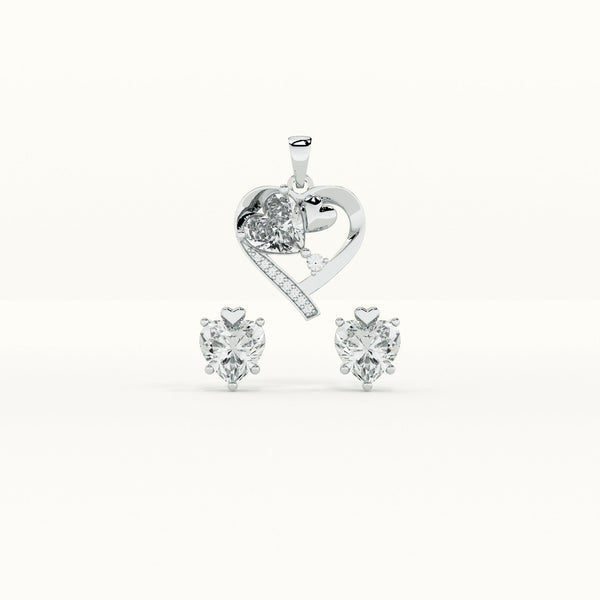 Crystal Heart 925 Sterling Silver Pendant Earring Set