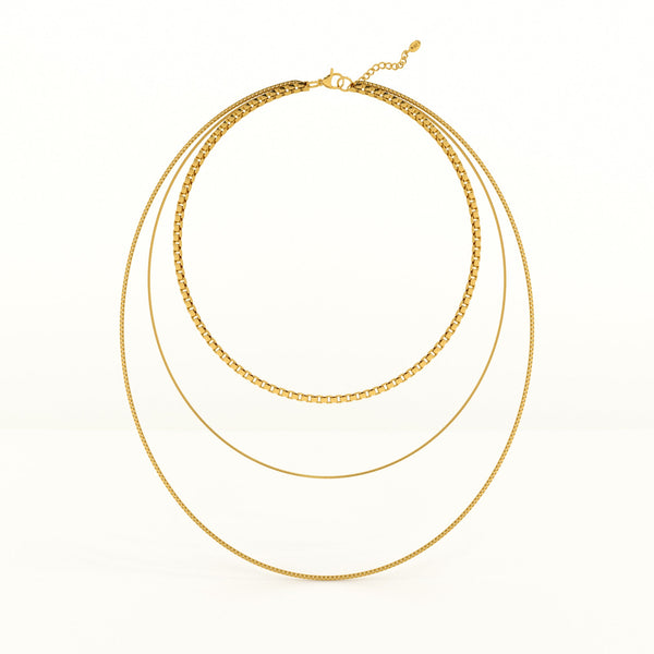 Gold Tone Box Chain Layered Necklace