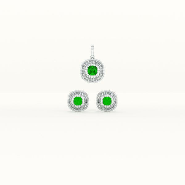 Green Crystal Halo 925 Sterling Silver Pendant Earring Set