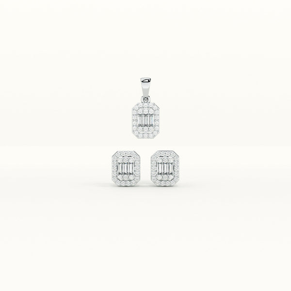 Emerald Cut Crystal 925 Sterling Silver Pendant & Earring Set