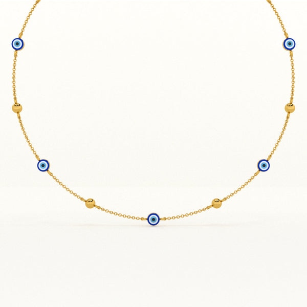 Evil Eye 925 Silver with Metal Balls Station Necklace