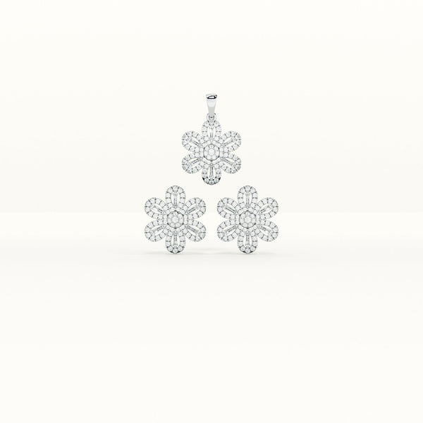 Floral CZ 925 Sterling Silver Pendant and Earring Set