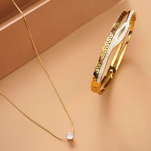 Multi Stone Q Clasp Bracelet & Delicate Diamond Studded Necklace Combo Set