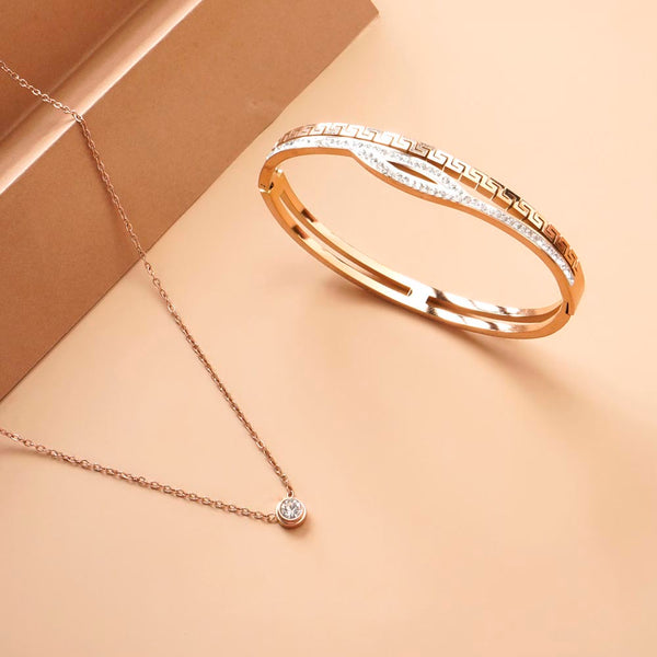 Multi Stone Q Clasp Bracelet & Stone & Strand Necklace Combo Set