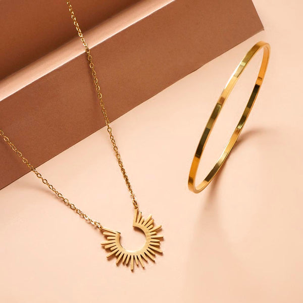 Sun Rays Necklace & Flat Wire Bangle Bracelet Combo Set