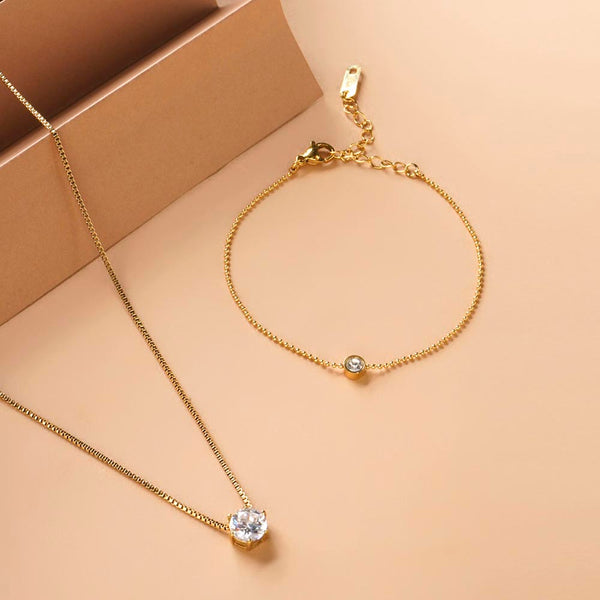 Solitary Spark Bracelet & Round Solitaire Necklace Combo Set
