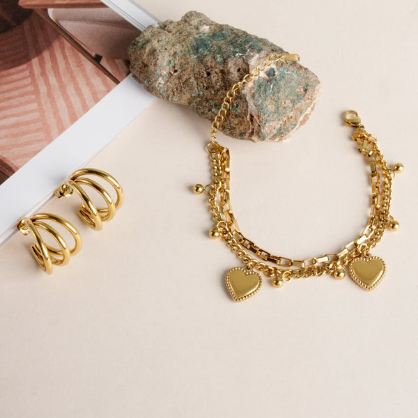 Hearts All Over Bracelet & Triple Circle Hoop Earrings Jewellery Set