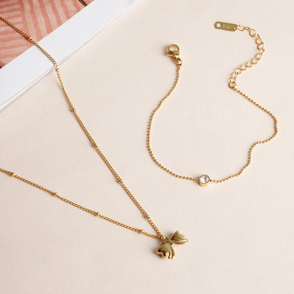 Solitary Spark Bracelet & Ribbon Pendant Necklace Jewellery Set