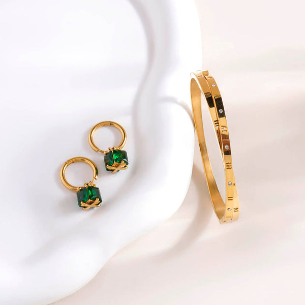 Emerald Hoop Earrings & Roman Tales Bracelet Combo Set