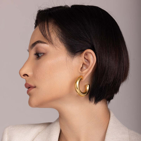 Thick Gold C Hoop Earrings