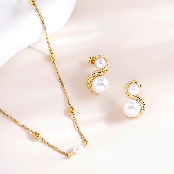 Enchantress Pearl Stud Earrings & Single Pearl Necklace Combo Set