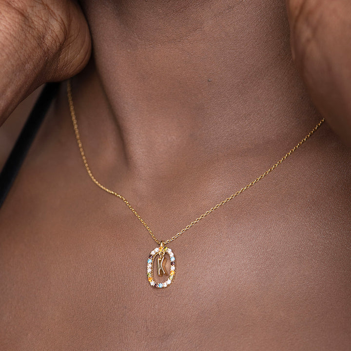 Shop Colourful Stones Initial Necklace- 18k Gold Vermeil Palmonas-6