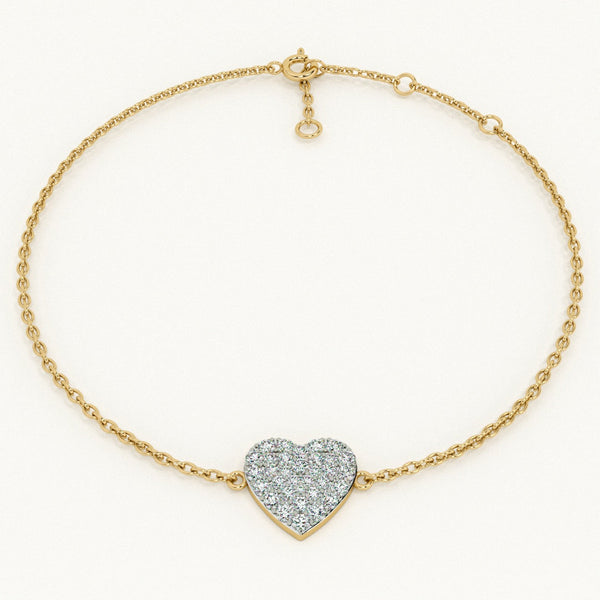 Dainty Heart 9KT 0.07 carat Lab Grown Diamond Chain Bracelet