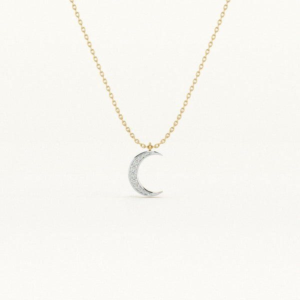 Crescent Moon 9KT 0.08 carat Lab Grown Diamond Pendant Necklace
