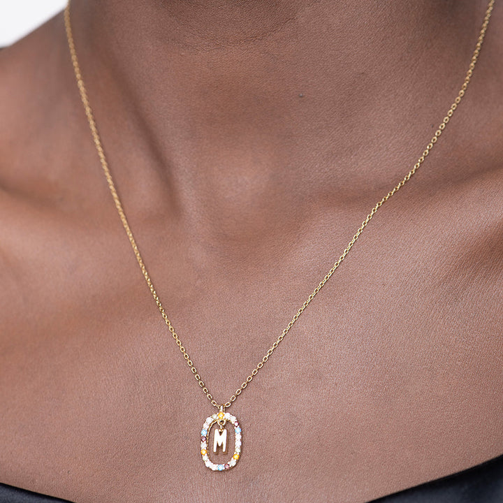 Shop Colourful Stones Initial Necklace- 18k Gold Vermeil Palmonas-8