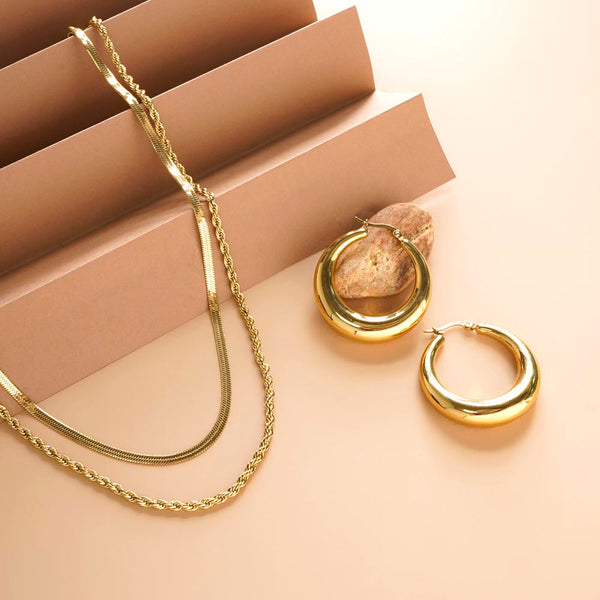 Rope N Snake Chain & Chic Chunky Hoop Earrings Combo Set