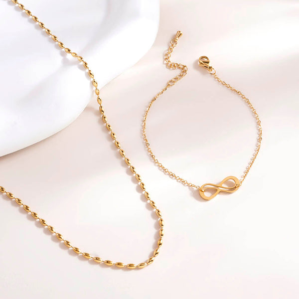 Gold Beaded Necklace & Infinity Charm Bracelet Combo Set