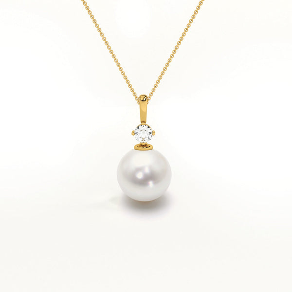 Glow Pearl and 0.24 Carat Lab Grown Diamond ~ 14k Pendant without Chain