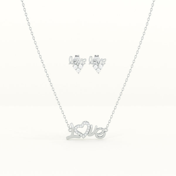 Love 925 Sterling Silver  Necklace and Earring Set