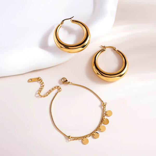 Tiny Plates Bracelet & Chic Chunky Hoop Earrings Combo Set