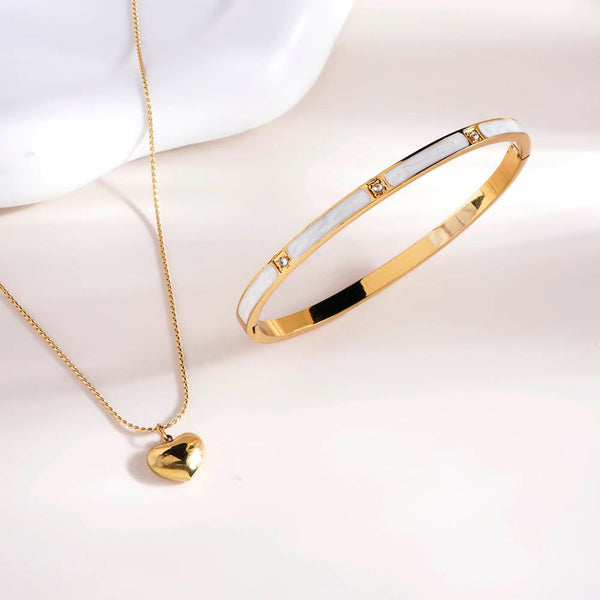 White Heart Necklace & Luminous Lore Bracelet Combo Set