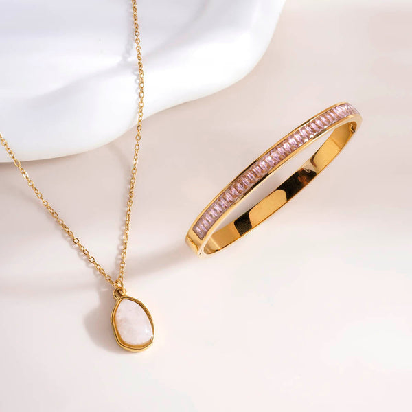 Pink Quartz Necklace & Pink Enchantment Bangle Bracelet Combo Set