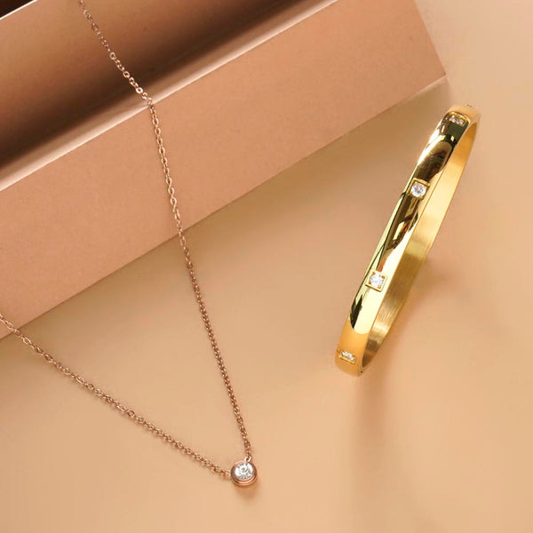Stone & Strand Necklace & Dazzling Stone Bangle Bracelet Combo Set