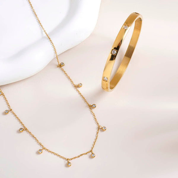 Multiple Stones Necklace & Dazzling Stone Bangle Bracelet Combo Set