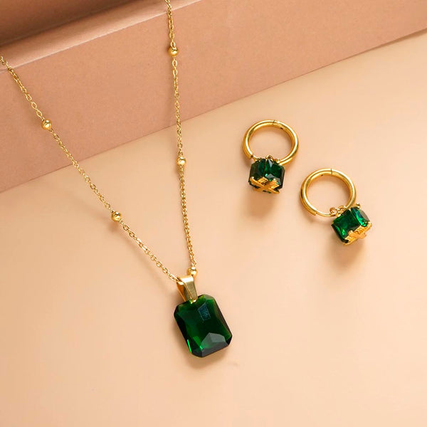 Emerald Hoop Earrings & Dazzling Emerald Necklace Jewellery Set