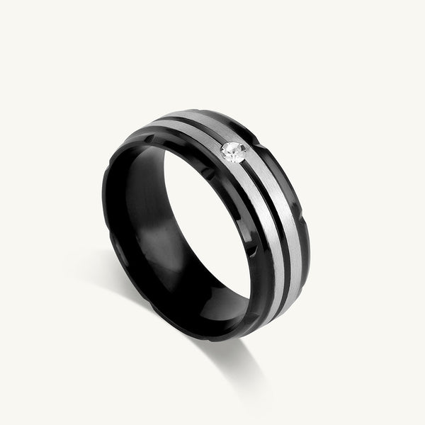 Splendid Silver Black Band Ring