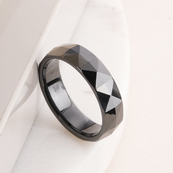 Geometric Black Band Ring