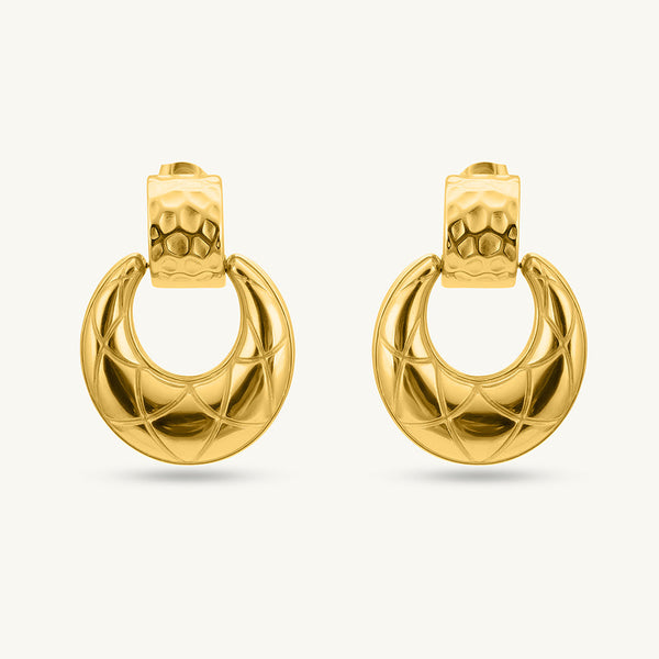 Quilted Dome Gold Dangle Earrings
