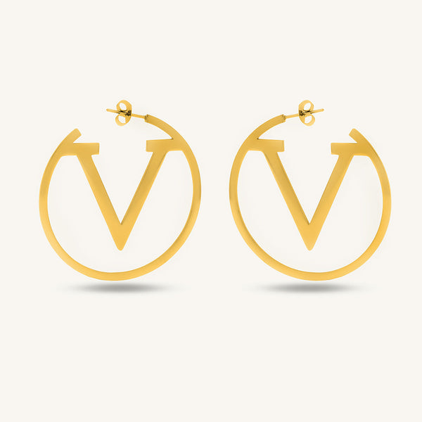 V Round Hoop Earrings